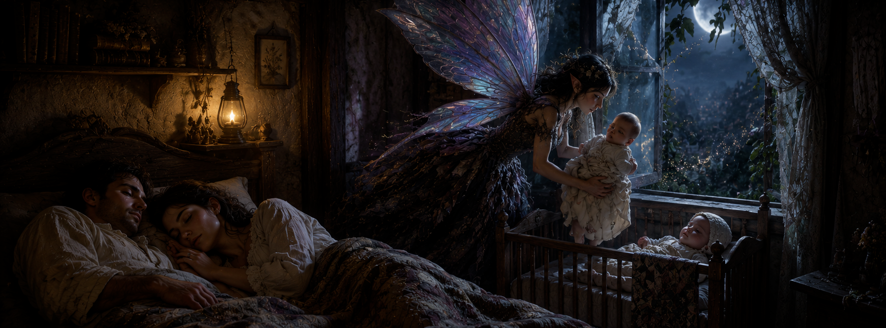 A Fae steals a mortal infant and leaves a disguised Changeling in its place