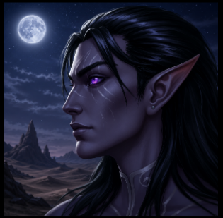 A moonlit Dark Elf overlooking the desert